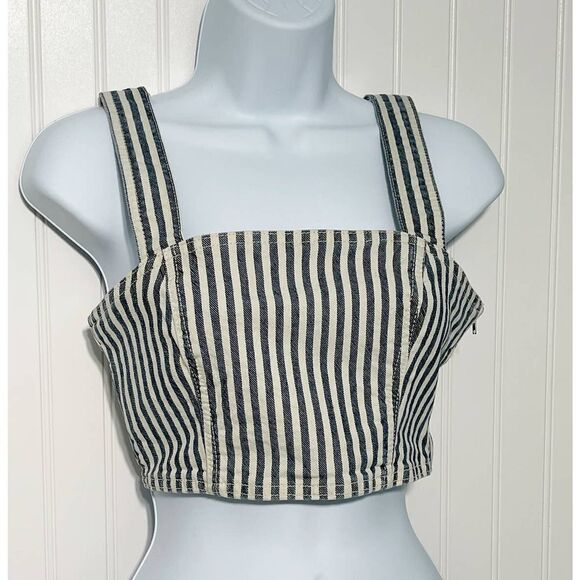 Zara Striped Denim Crop Bodice Tank Top Sleeveless‎ Blue White Small - Picture 11 of 12